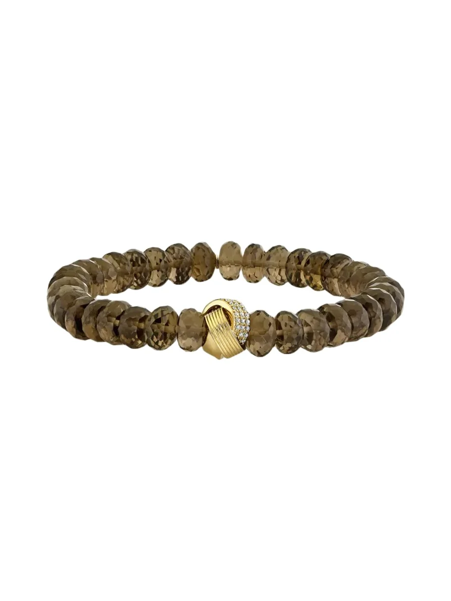 Sydney Evan 14K Diamond Tri-Linked Rondelle on Smokey Quartz Bracelet
