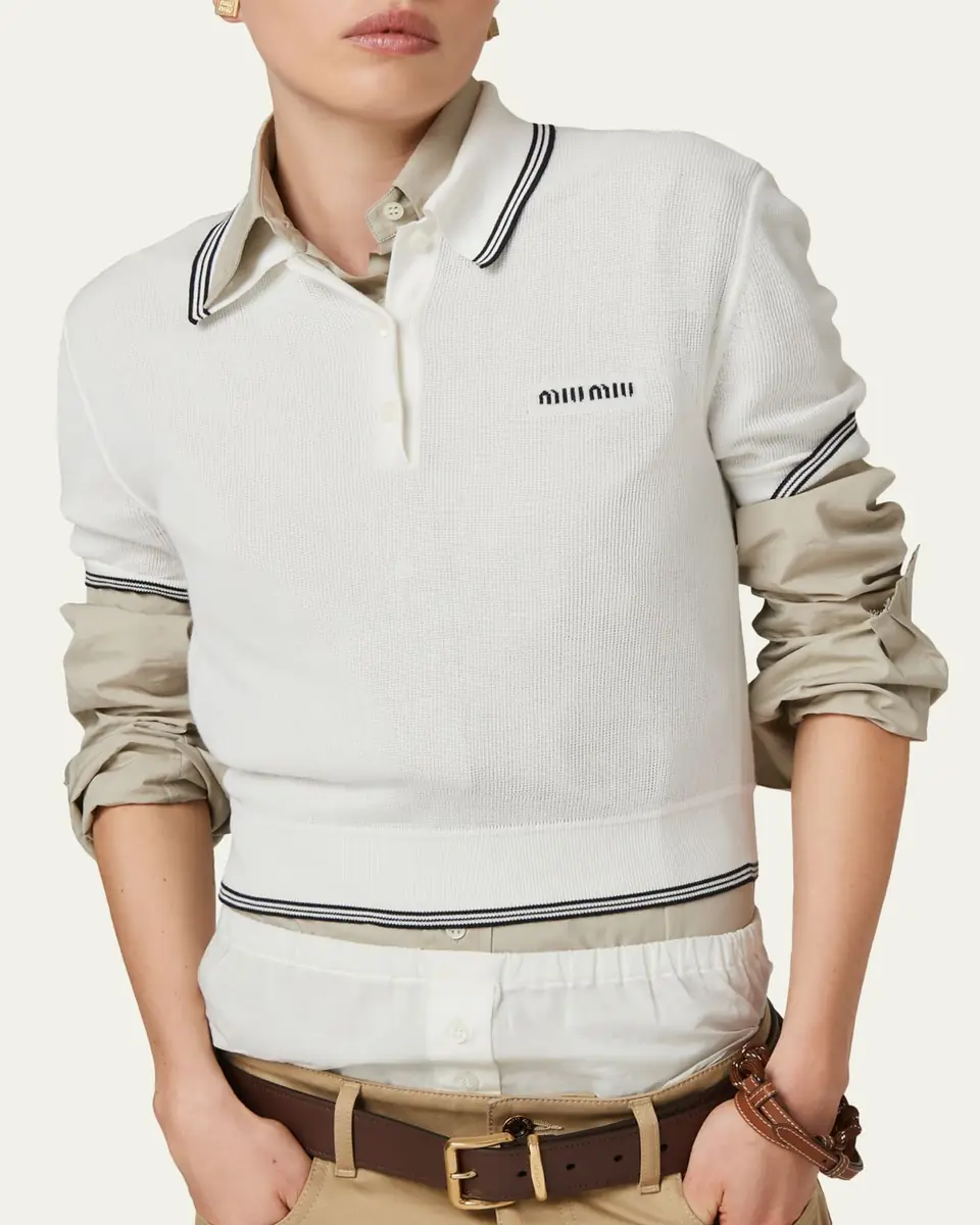 Miu Miu Short-Sleeve Crop Polo Shirt | Thumbnail 5 Miu Miu Short-Sleeve Crop Polo Shirt | Thumbnail 5