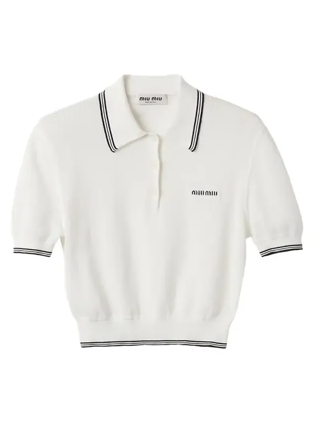 Miu Miu Short-Sleeve Crop Polo Shirt