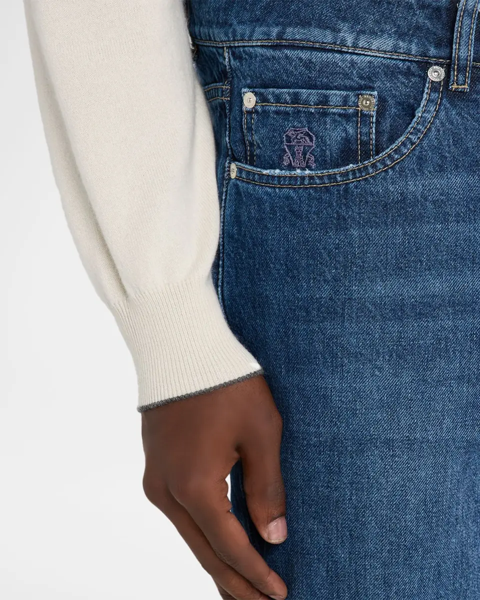 Brunello Cucinelli Men's Slim Light-Wash Denim Jeans | Thumbnail 13 Brunello Cucinelli Men's Slim Light-Wash Denim Jeans | Thumbnail 13