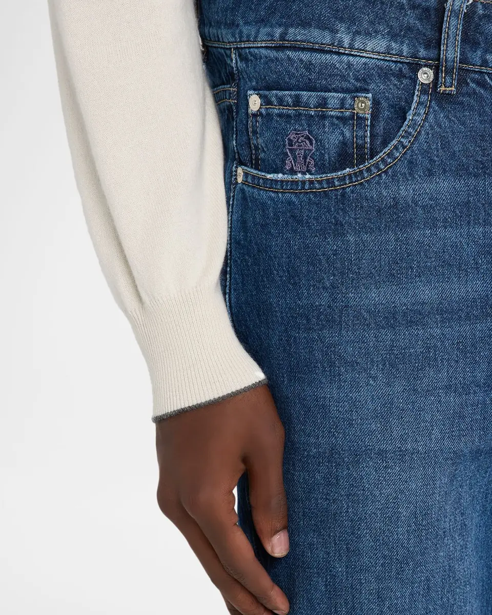 Brunello Cucinelli Men's Slim Light-Wash Denim Jeans | Thumbnail 4 Brunello Cucinelli Men's Slim Light-Wash Denim Jeans | Thumbnail 4