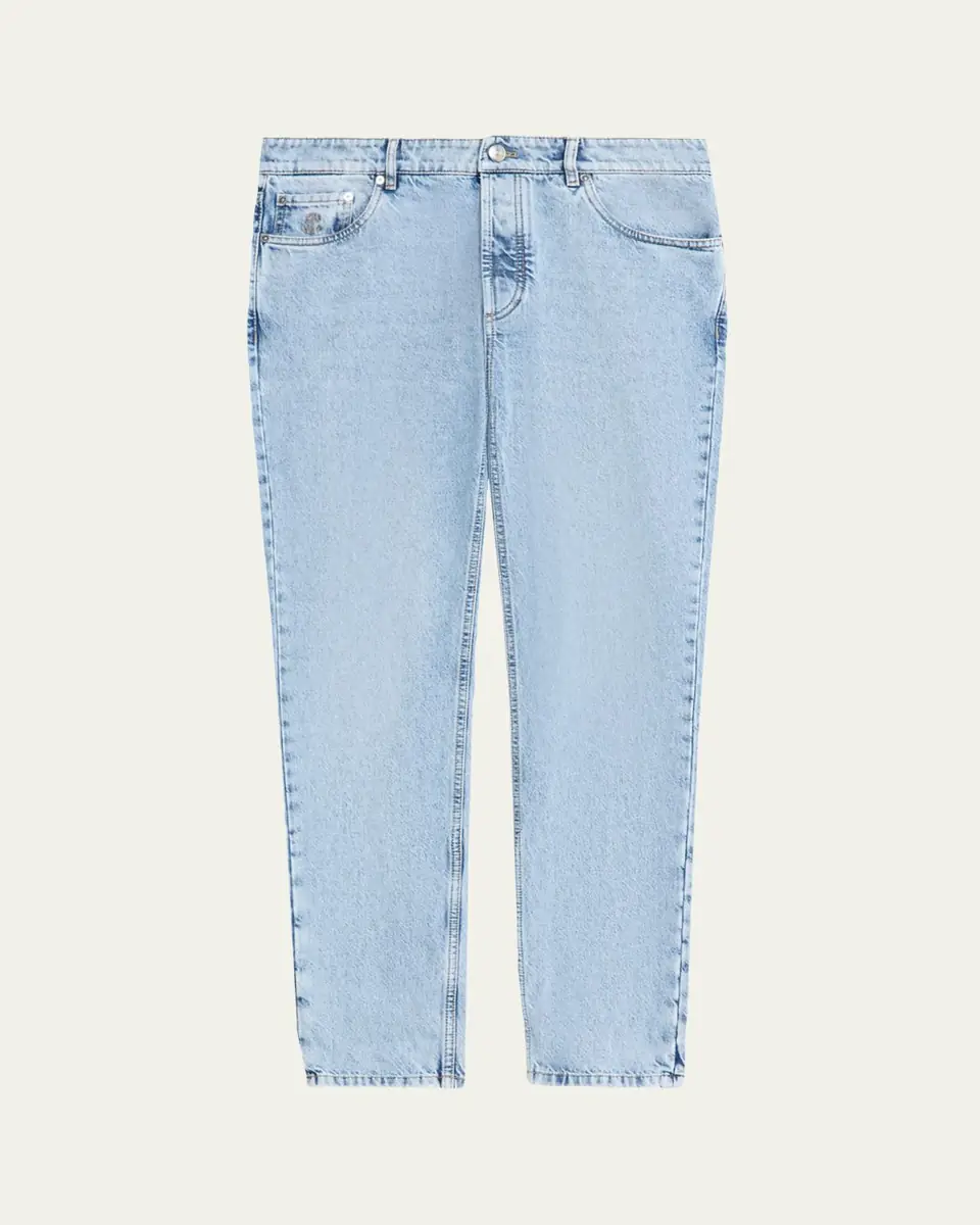 Brunello Cucinelli Men's Slim Light-Wash Denim Jeans | Thumbnail 5 Brunello Cucinelli Men's Slim Light-Wash Denim Jeans | Thumbnail 5