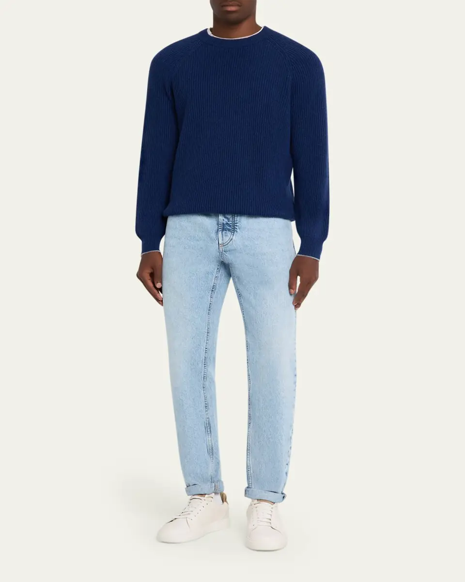 Brunello Cucinelli Men's Slim Light-Wash Denim Jeans | Thumbnail 6 Brunello Cucinelli Men's Slim Light-Wash Denim Jeans | Thumbnail 6