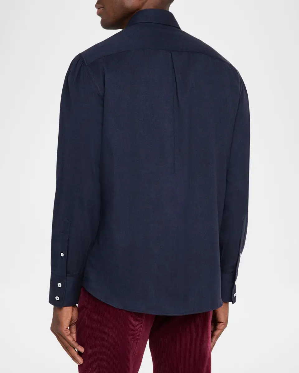 Brunello Cucinelli Men's Micro-Chevron Button-Collar Sport Shirt | Thumbnail 2 Brunello Cucinelli Men's Micro-Chevron Button-Collar Sport Shirt | Thumbnail 2