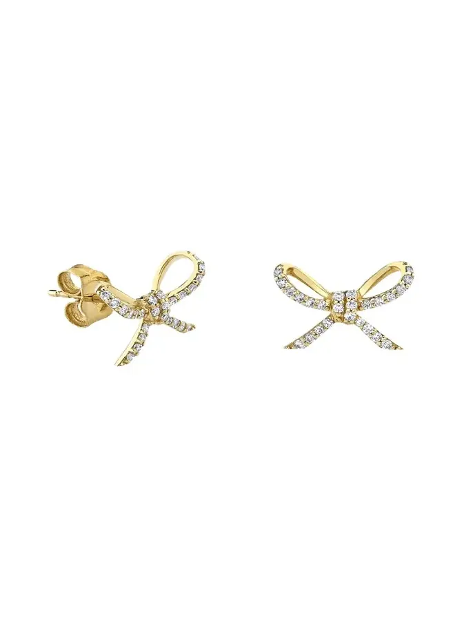 14K Yellow Gold Diamond Bow Stud Earrings