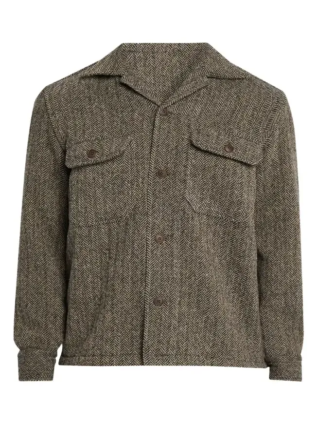 Salvatore Piccolo Men's Herringbone Wool Dual-Pocket Overshirt