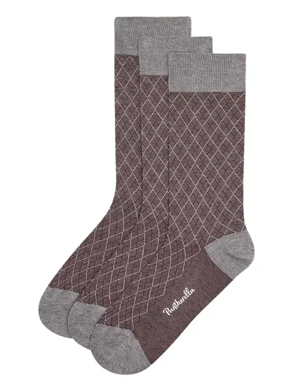 Pantherella Men's Kingsley Diamond Check Jacquard Calf-Length Socks