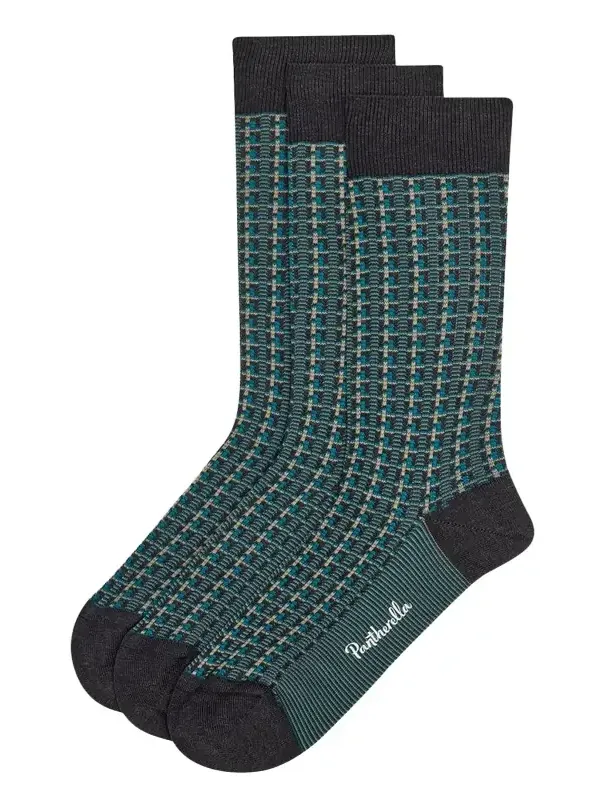Pantherella Men's Randolph Vertical Box Jacquard Crew Socks