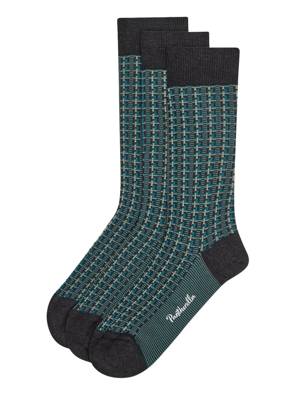 Pantherella Men's Randolph Vertical Box Jacquard Crew Socks