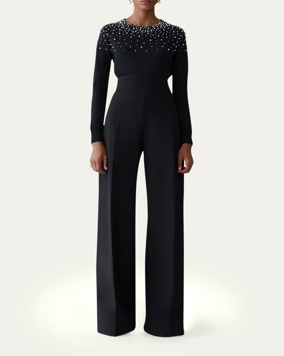 Carolina Herrera Pearly Collar Silk-Cotton Sweater | Thumbnail 2 Carolina Herrera Pearly Collar Silk-Cotton Sweater | Thumbnail 2
