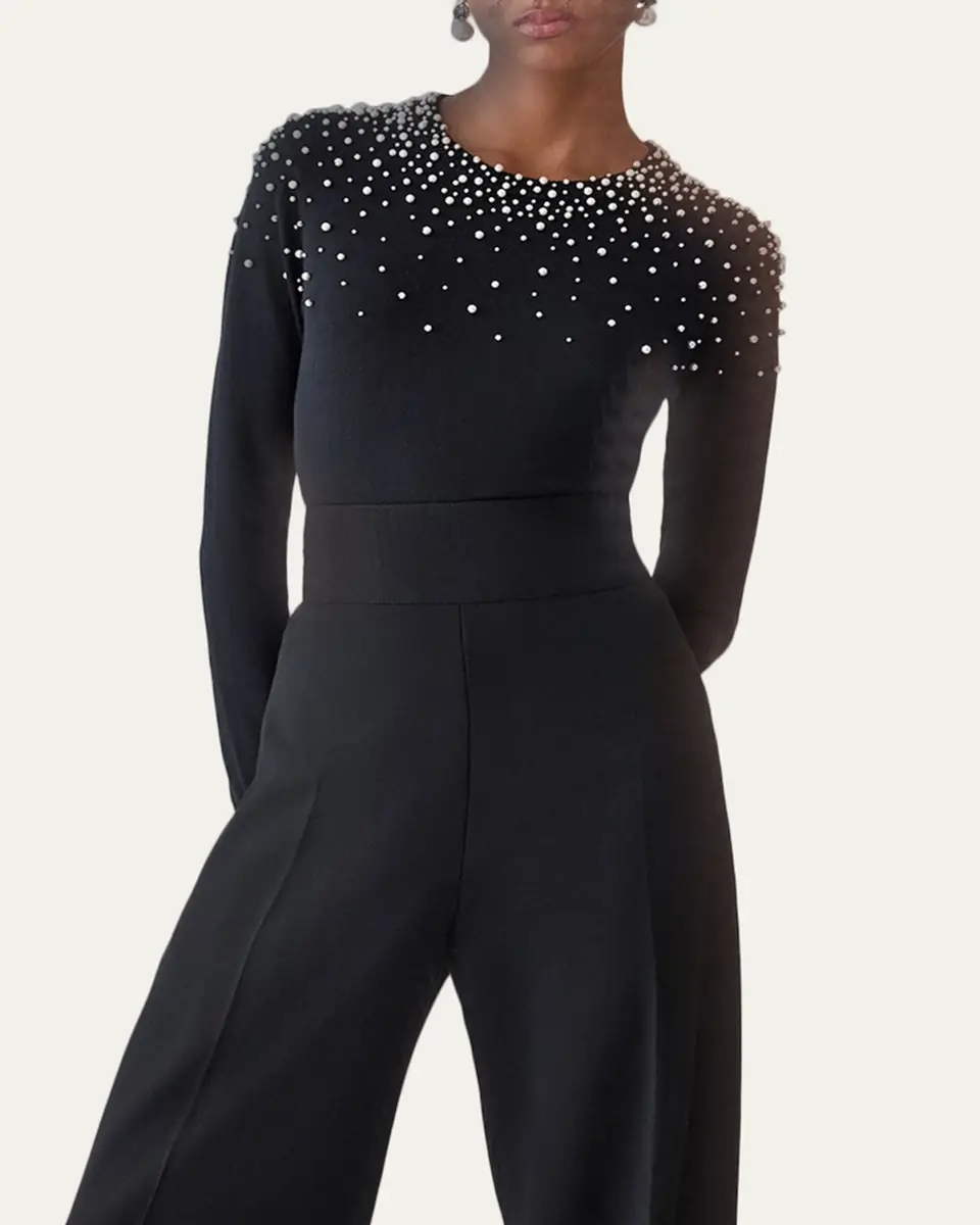 Carolina Herrera Pearly Collar Silk-Cotton Sweater | Thumbnail 4 Carolina Herrera Pearly Collar Silk-Cotton Sweater | Thumbnail 4
