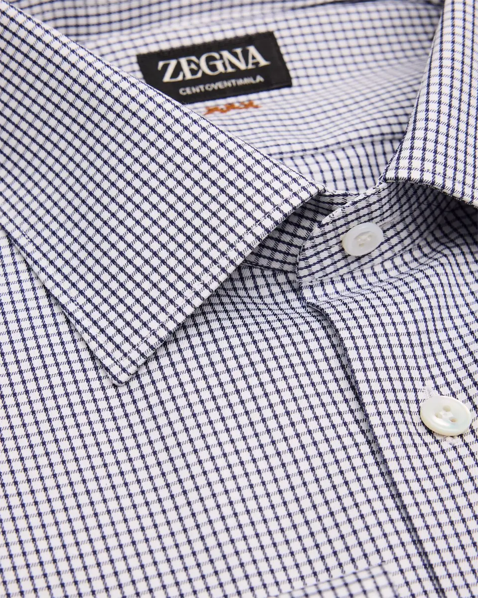 Zegna Men's Centoventimila Cotton Micro-Check Dress Shirt | Thumbnail 2 Zegna Men's Centoventimila Cotton Micro-Check Dress Shirt | Thumbnail 2