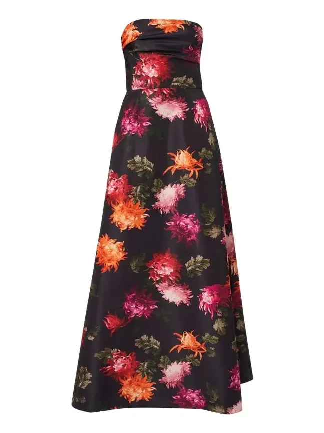 Floral-Print Strapless A-Line Gown Floral-Print Strapless A-Line Gown