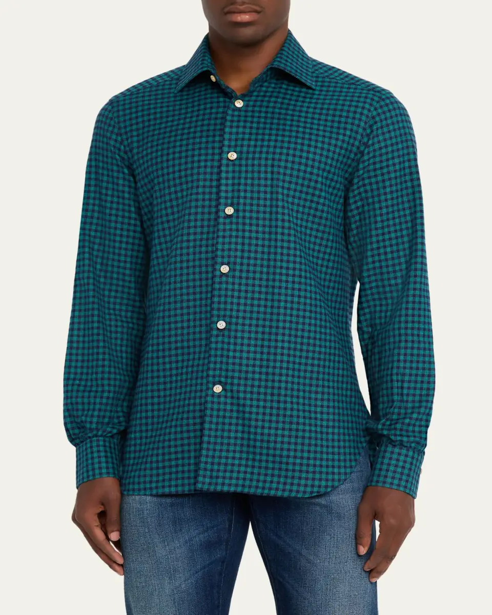 Kiton Men's Cotton Gingham Check Modern-Fit Sport Shirt | Thumbnail 2 Kiton Men's Cotton Gingham Check Modern-Fit Sport Shirt | Thumbnail 2