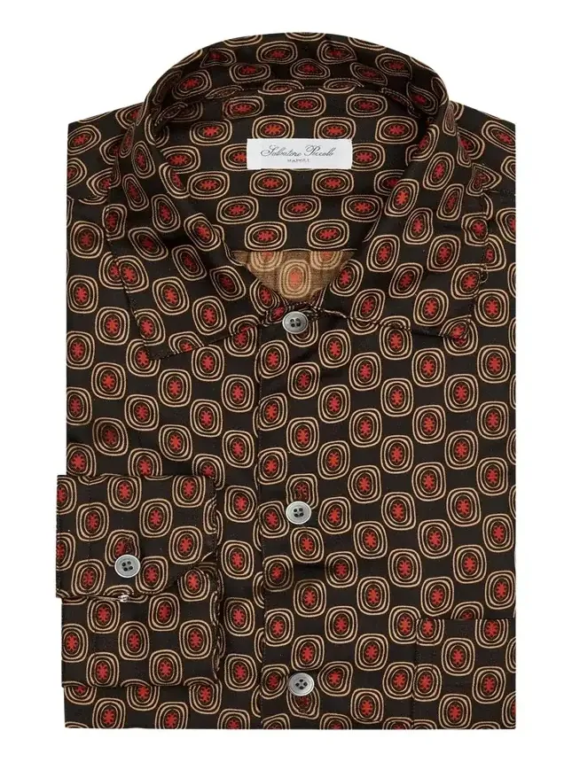 Men's Silk Geometric Circle-Print Dress Shirt