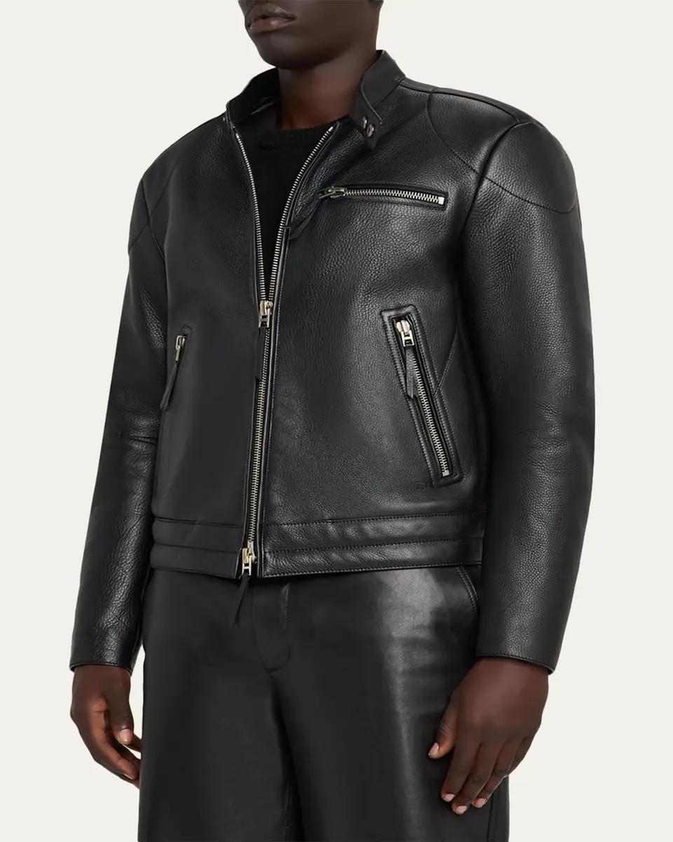 Tom Ford Men's Pebbled Leather Biker Jacket | Thumbnail 4