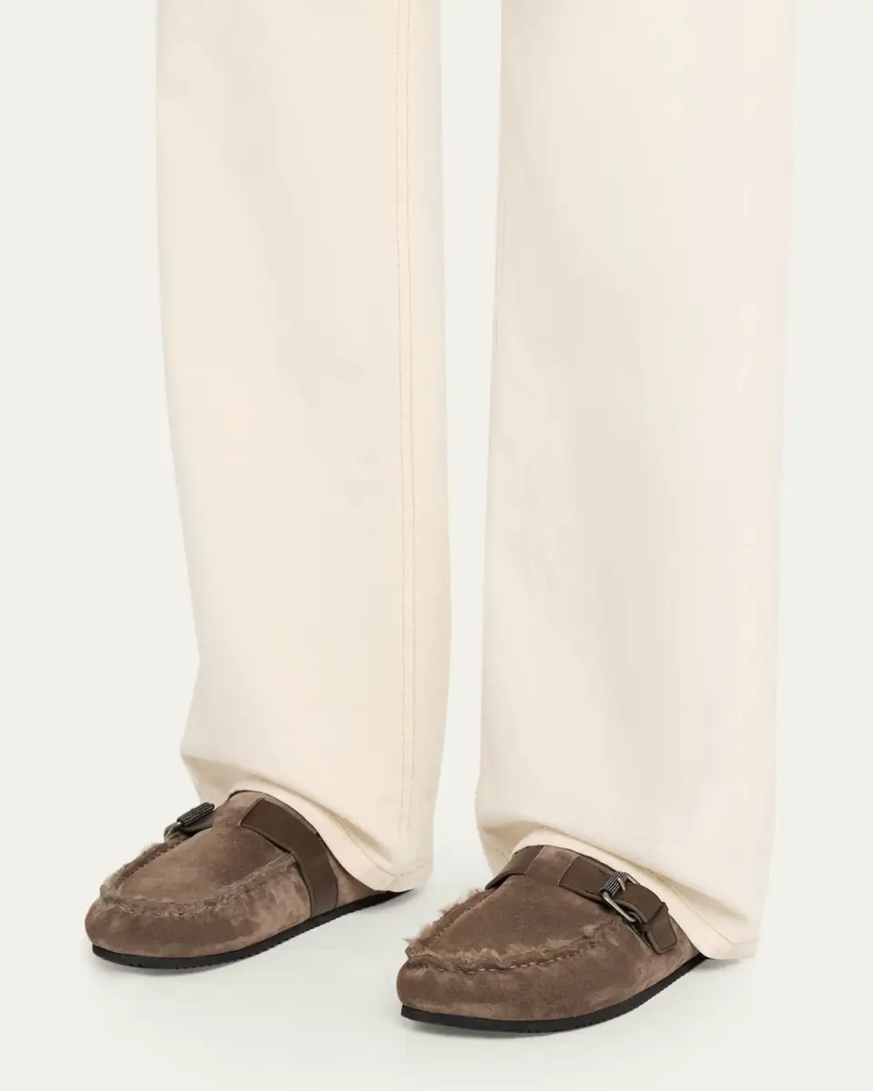 Brunello Cucinelli Suede Shearling-Lined Mules | Thumbnail 2 Brunello Cucinelli Suede Shearling-Lined Mules | Thumbnail 2