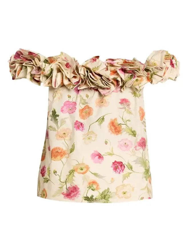 Rose Off-The-Shoulder Floral Cotton Top