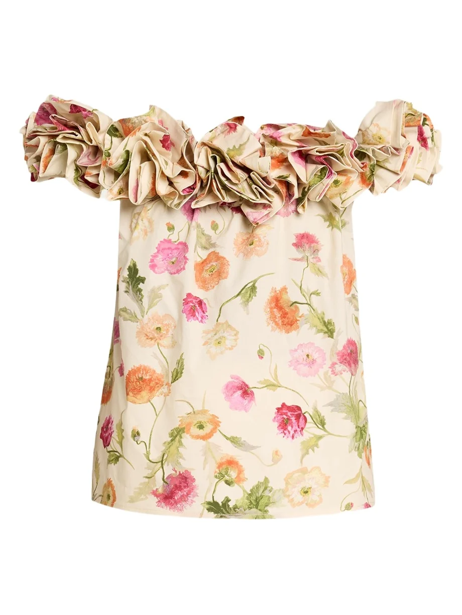 Rose Off-The-Shoulder Floral Cotton Top Rose Off-The-Shoulder Floral Cotton Top