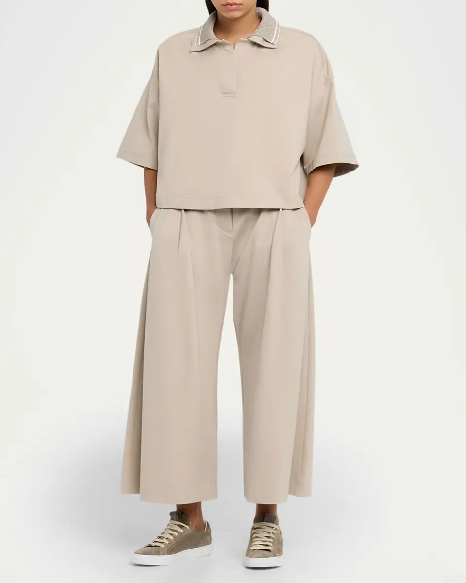 Brunello Cucinelli Pleated Wide-Leg Crop Sport Pants | Thumbnail 2 Brunello Cucinelli Pleated Wide-Leg Crop Sport Pants | Thumbnail 2