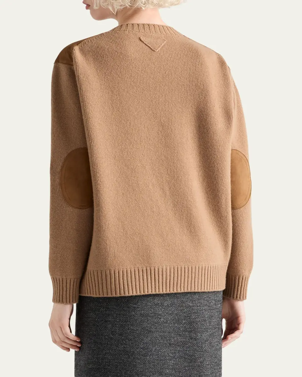 Prada Suede-Front V-Neck Cashmere Sweater | Thumbnail 3 Prada Suede-Front V-Neck Cashmere Sweater | Thumbnail 3
