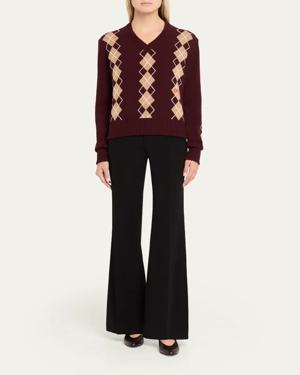 Chloé Wool-Cashmere Argyle V-Neck Sweater | Thumbnail 2 Chloé Wool-Cashmere Argyle V-Neck Sweater | Thumbnail 2
