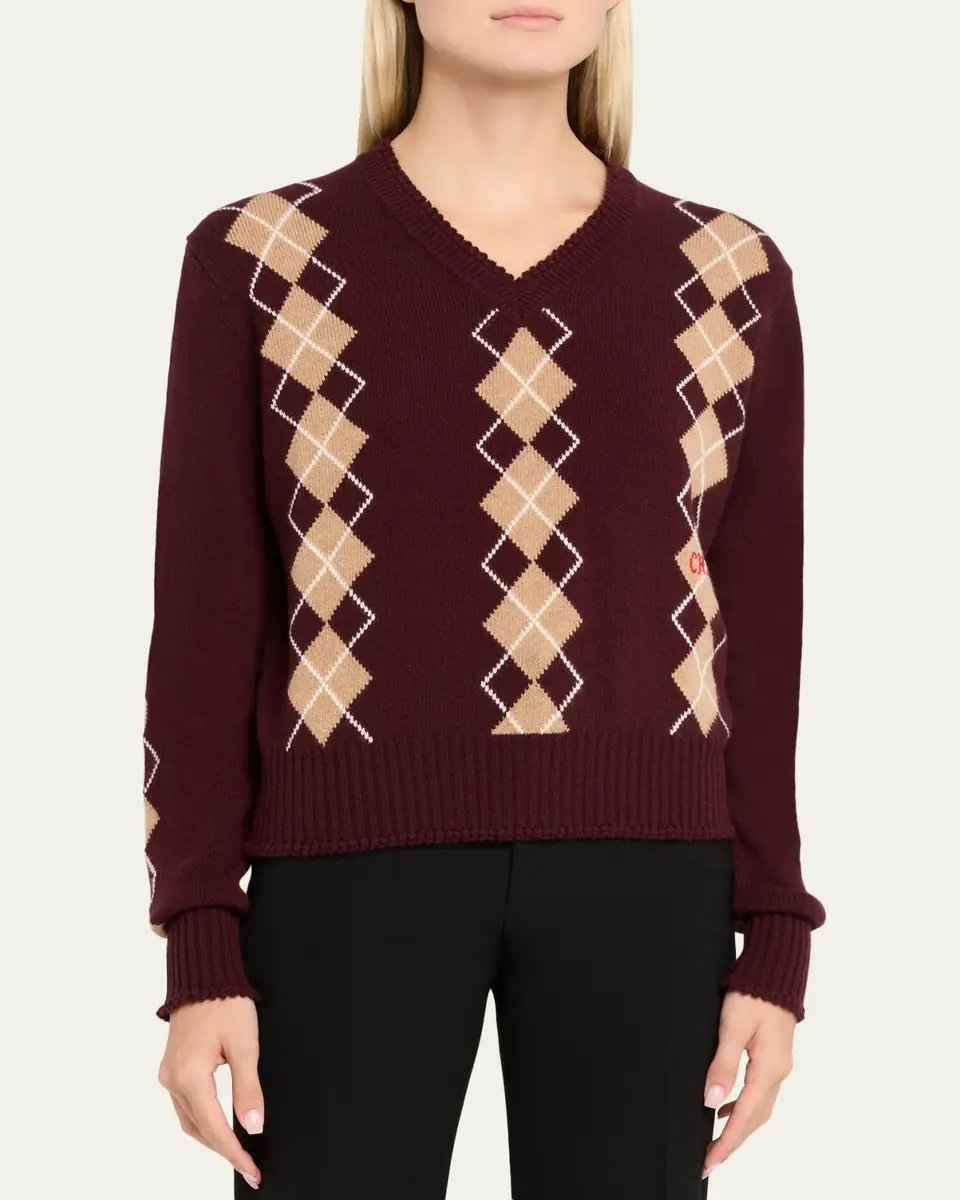 Chloé Wool-Cashmere Argyle V-Neck Sweater | Thumbnail 4 Chloé Wool-Cashmere Argyle V-Neck Sweater | Thumbnail 4