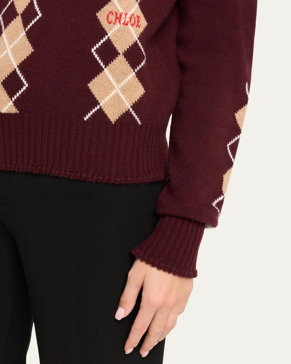 Chloé Wool-Cashmere Argyle V-Neck Sweater | Thumbnail 5 Chloé Wool-Cashmere Argyle V-Neck Sweater | Thumbnail 5