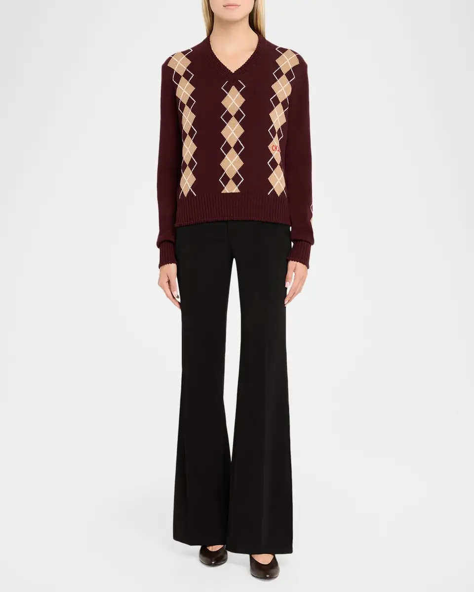 Chloé Wool-Cashmere Argyle V-Neck Sweater | Thumbnail 6 Chloé Wool-Cashmere Argyle V-Neck Sweater | Thumbnail 6