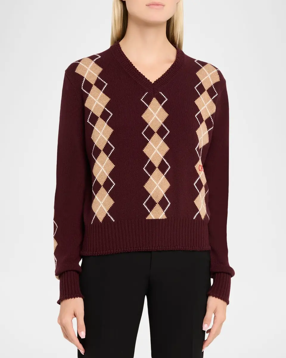 Chloé Wool-Cashmere Argyle V-Neck Sweater | Thumbnail 8 Chloé Wool-Cashmere Argyle V-Neck Sweater | Thumbnail 8