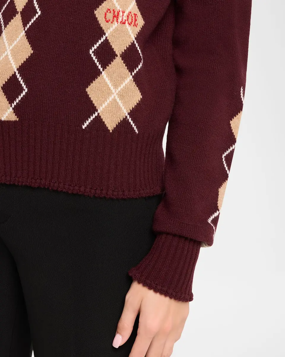 Chloé Wool-Cashmere Argyle V-Neck Sweater | Thumbnail 9 Chloé Wool-Cashmere Argyle V-Neck Sweater | Thumbnail 9