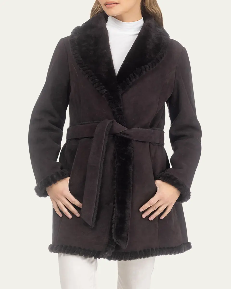 Gorski Merino Shearling Lamb Belted Stroller With Whipstitch Trim | Thumbnail 5 Gorski Merino Shearling Lamb Belted Stroller With Whipstitch Trim | Thumbnail 5