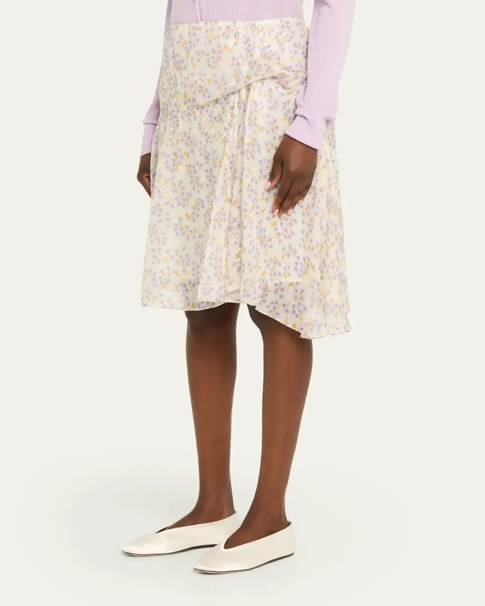 Plan C Floral-Print Metallic Silk Gathered Skirt | Thumbnail 4