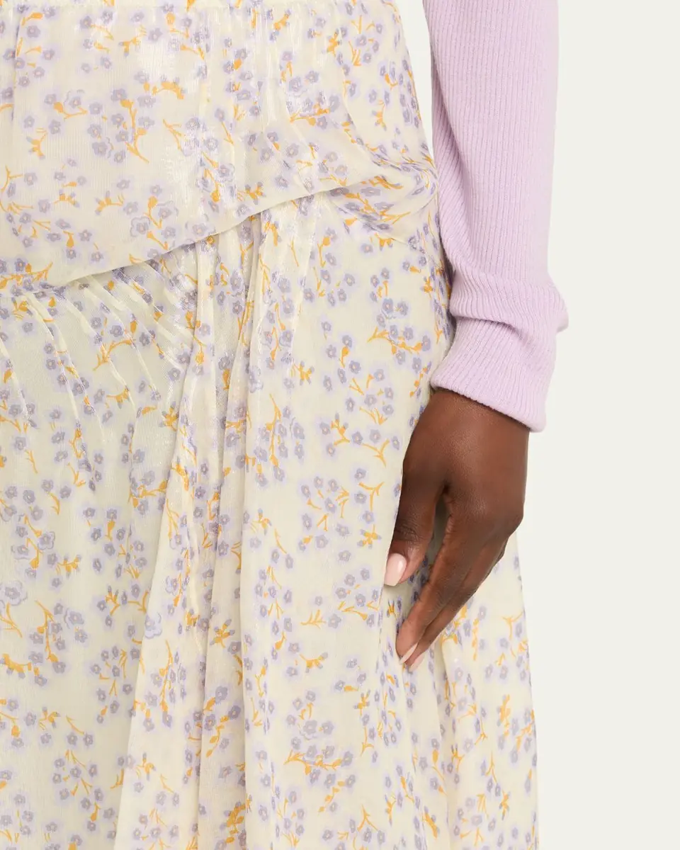 Plan C Floral-Print Metallic Silk Gathered Skirt | Thumbnail 5