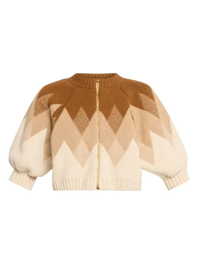 The Innes Fair Isle Puff-Sleeve Zip Cardigan The Innes Fair Isle Puff-Sleeve Zip Cardigan