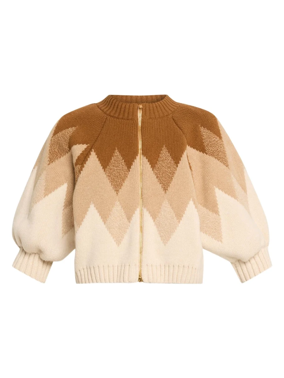 The Innes Fair Isle Puff-Sleeve Zip Cardigan