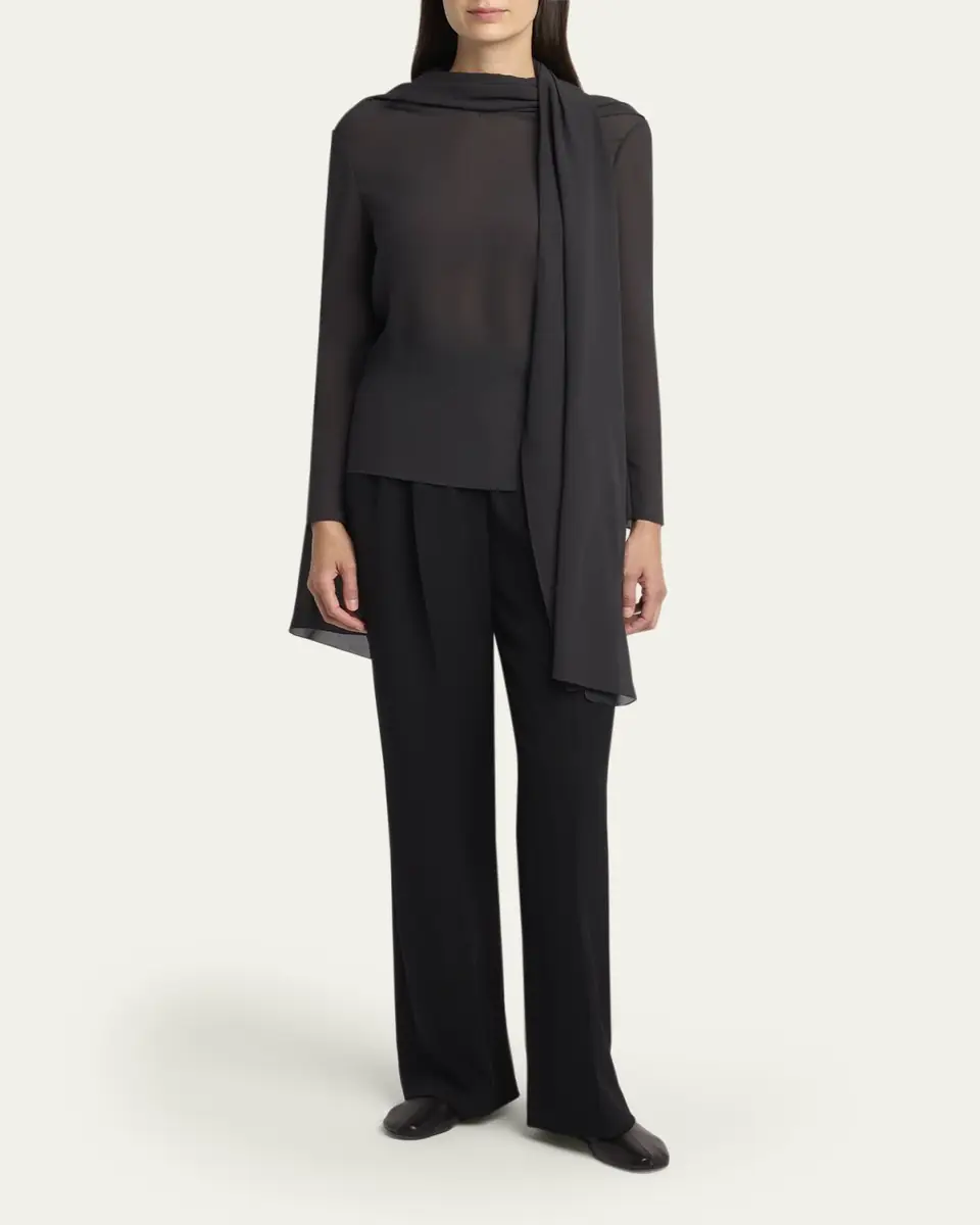 THE ROW Alenora Scarf-Neck Silk Long-Sleeve Top | Thumbnail 2