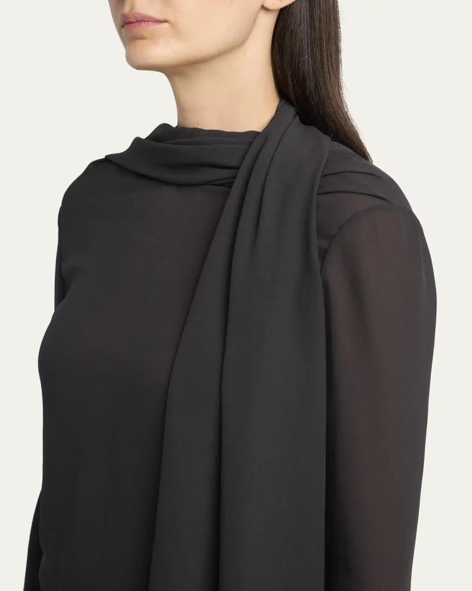 THE ROW Alenora Scarf-Neck Silk Long-Sleeve Top | Thumbnail 5