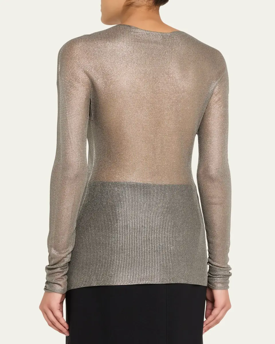Giorgio Armani Laminated Mesh Long-Sleeve Top | Thumbnail 3