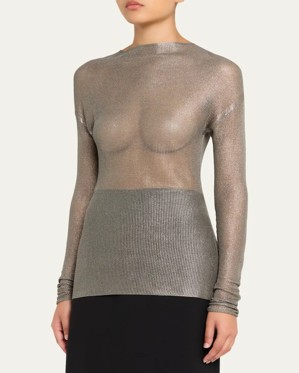 Giorgio Armani Laminated Mesh Long-Sleeve Top | Thumbnail 4