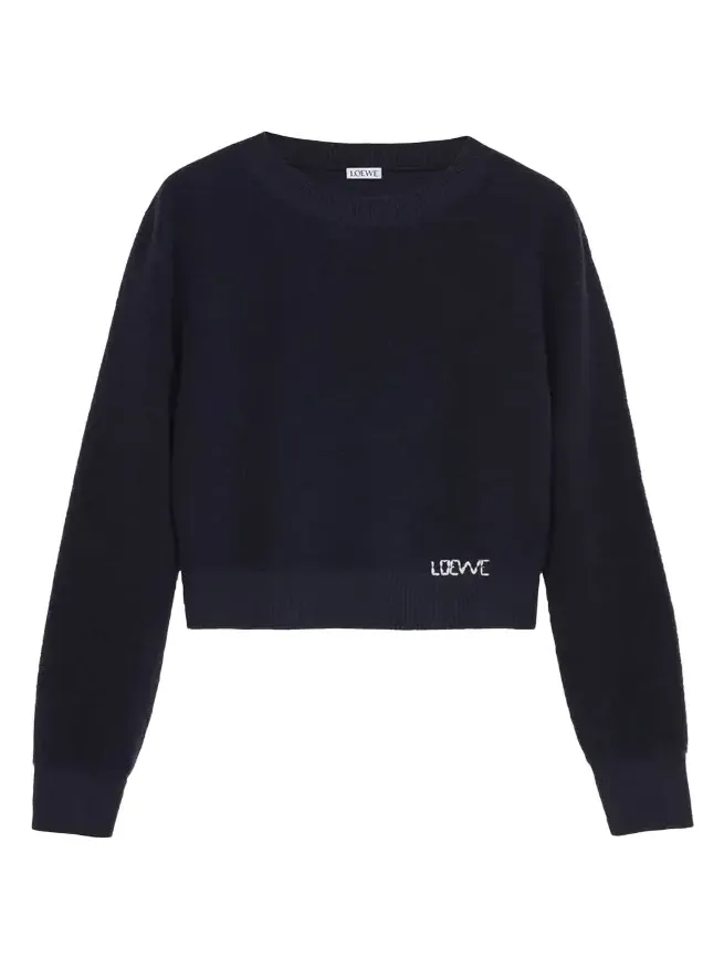 Logo Embroidered Wool Crewneck Sweater