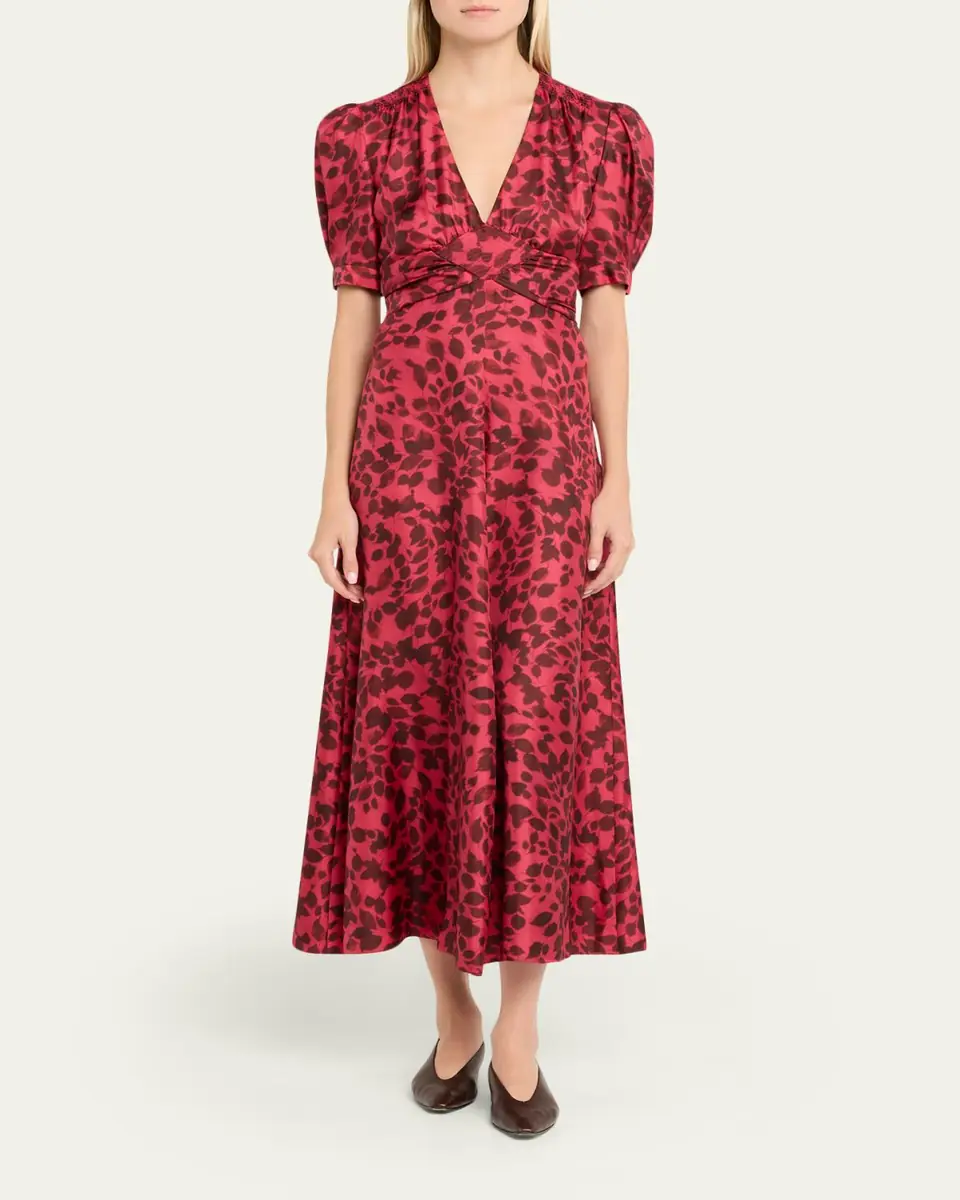 Gabriela Hearst Larkin Printed Satin Puff-Sleeve Midi Dress | Thumbnail 2