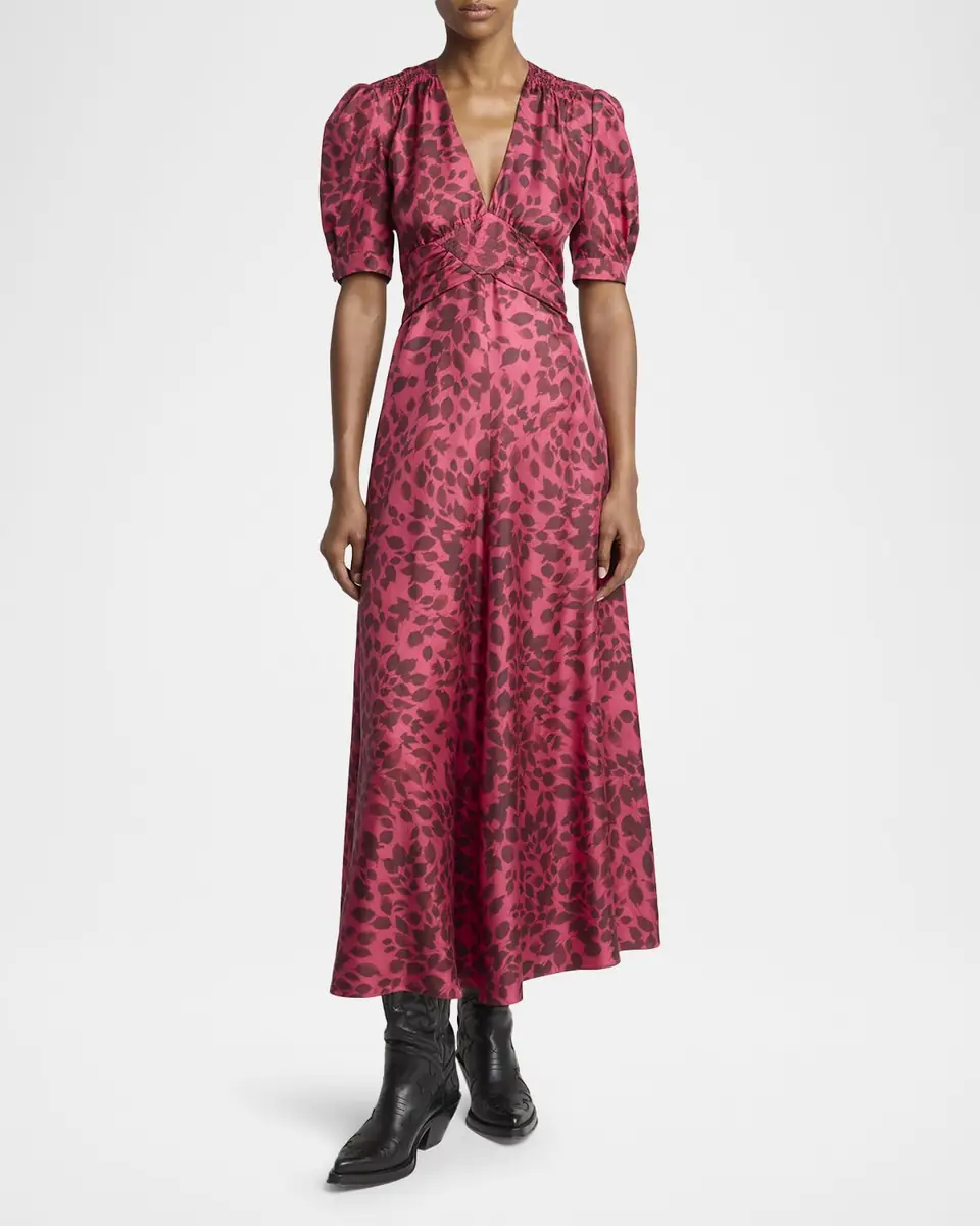 Gabriela Hearst Larkin Printed Satin Puff-Sleeve Midi Dress | Thumbnail 11