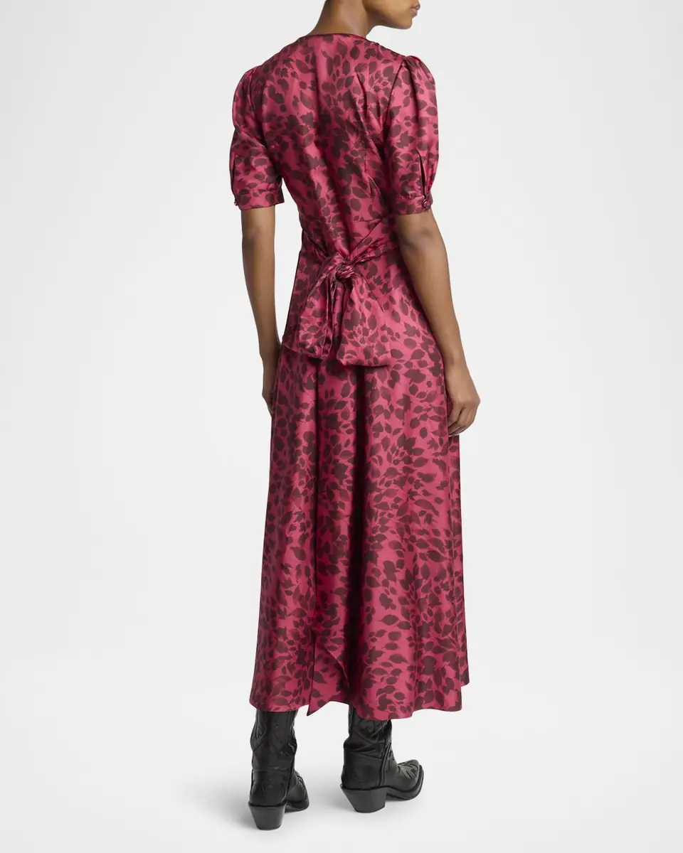 Gabriela Hearst Larkin Printed Satin Puff-Sleeve Midi Dress | Thumbnail 12
