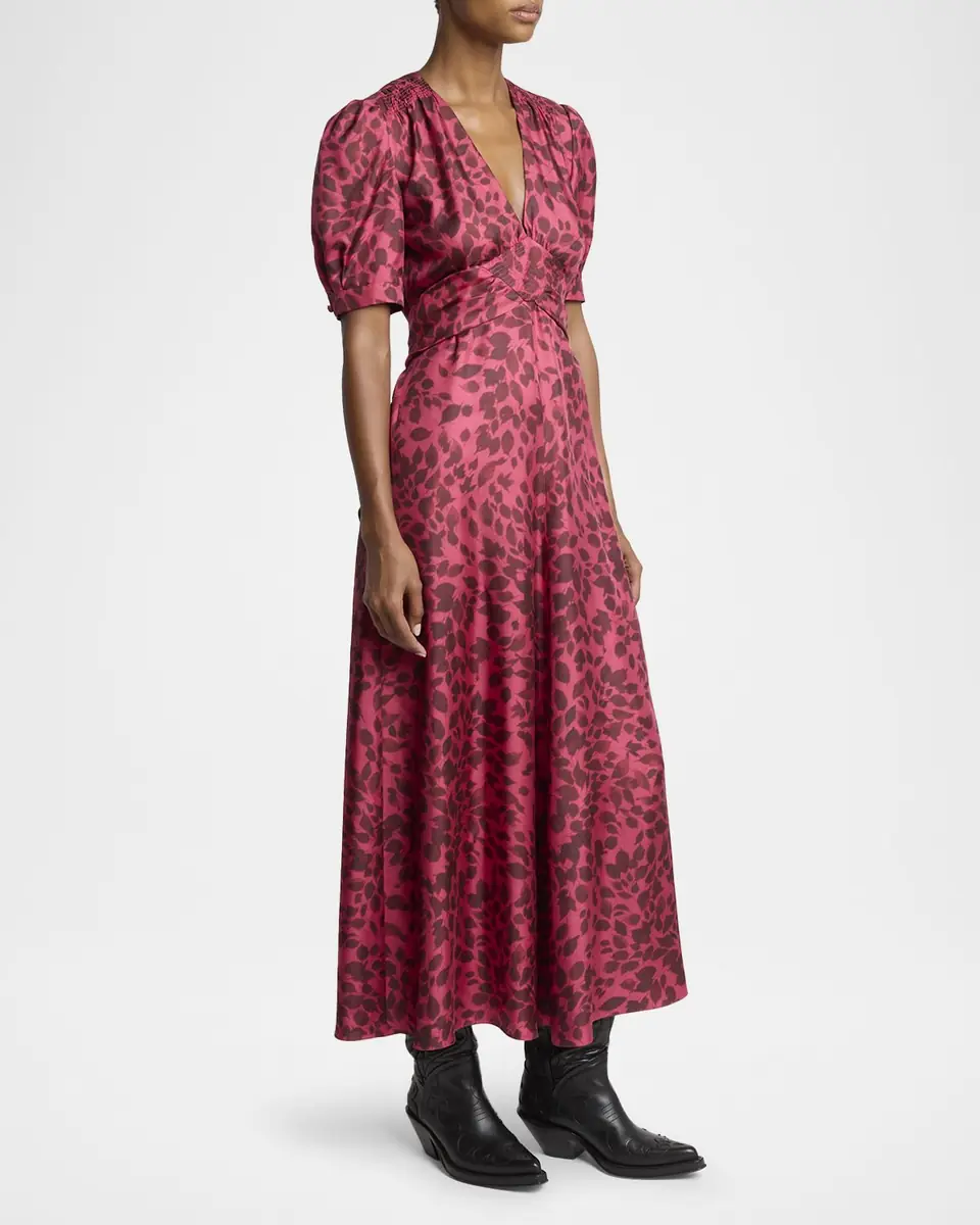 Gabriela Hearst Larkin Printed Satin Puff-Sleeve Midi Dress | Thumbnail 13
