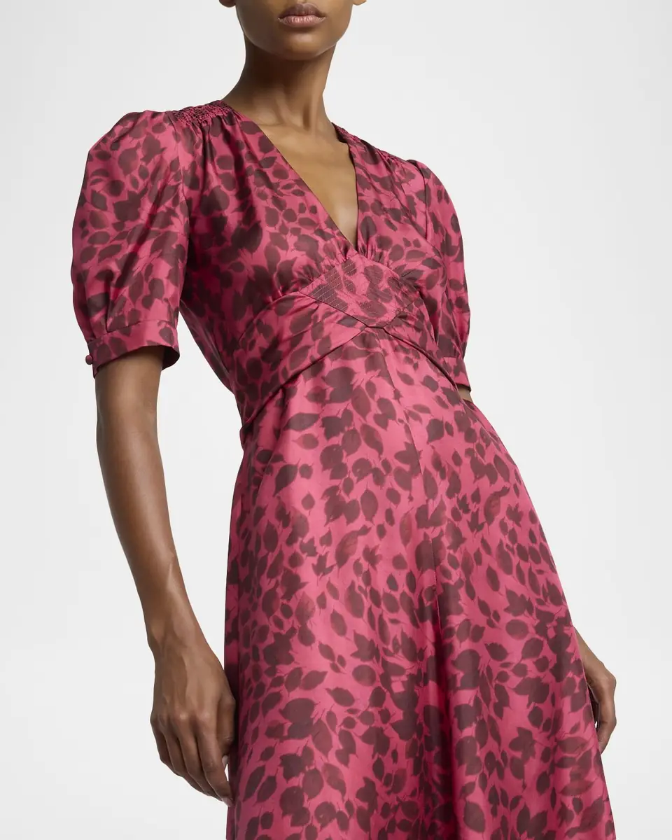 Gabriela Hearst Larkin Printed Satin Puff-Sleeve Midi Dress | Thumbnail 14