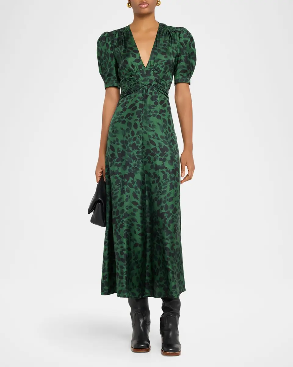 Gabriela Hearst Larkin Printed Satin Puff-Sleeve Midi Dress | Thumbnail 15