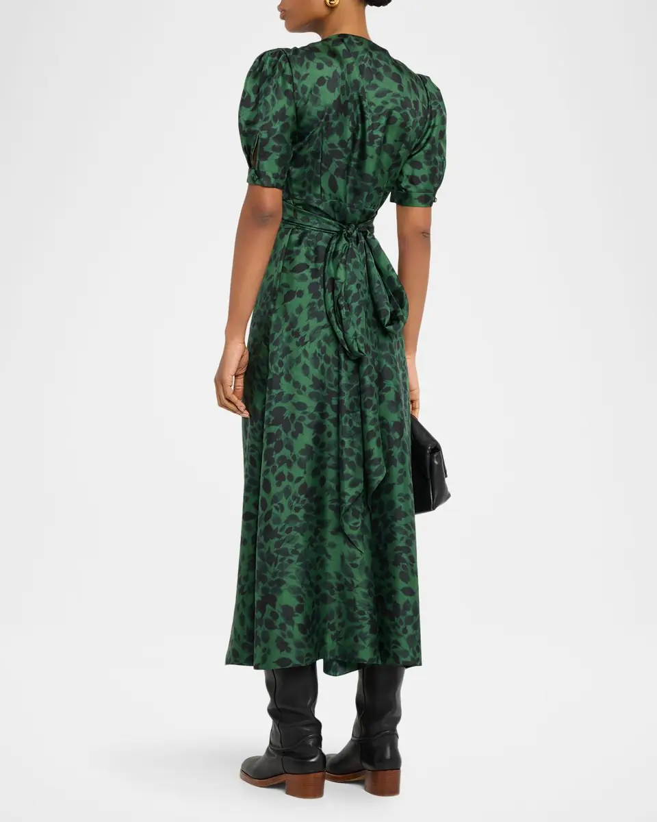 Gabriela Hearst Larkin Printed Satin Puff-Sleeve Midi Dress | Thumbnail 16