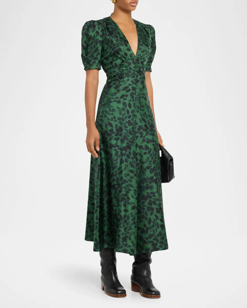 Gabriela Hearst Larkin Printed Satin Puff-Sleeve Midi Dress | Thumbnail 17