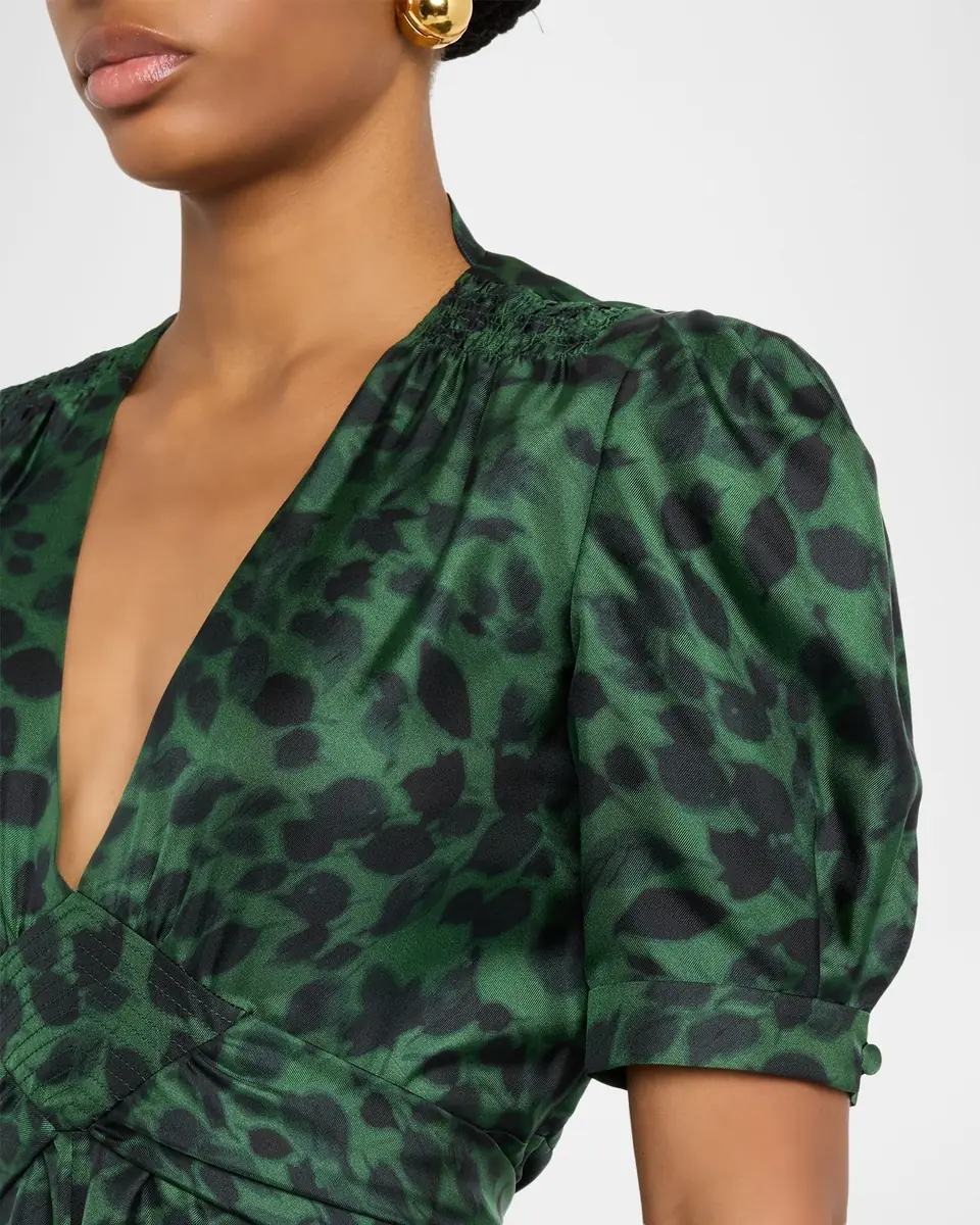 Gabriela Hearst Larkin Printed Satin Puff-Sleeve Midi Dress | Thumbnail 18